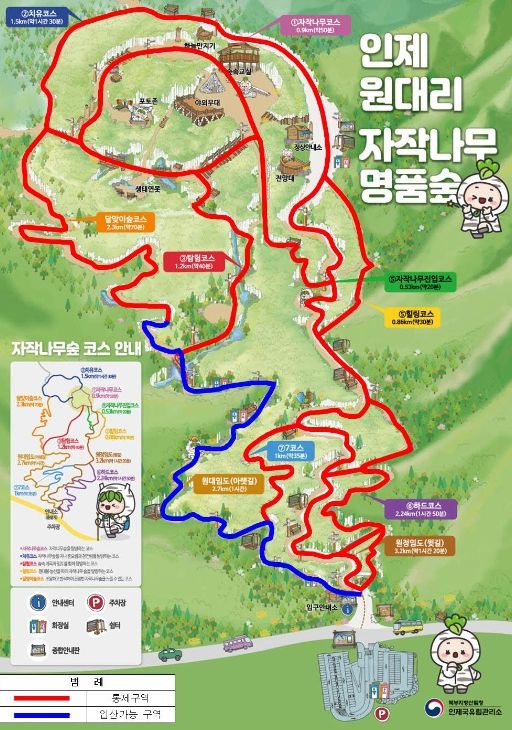 인제 자작나무숲 통제구간 안내도.