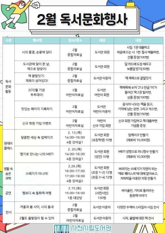 사천시립도서관, 2025년 2월 독서문화행사 운영