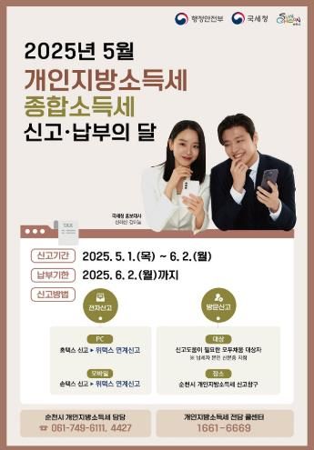 순천시, 5월은 ‘개인지방소득세‧종합소득세’ 신고·납부의 달