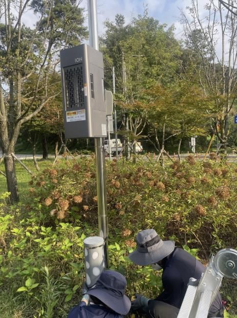 해충 퇴치를 위해 친환경 포충기를 설치하고 있다