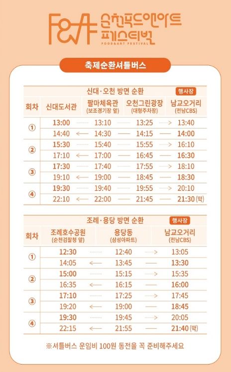 순천 푸드앤아트페스티벌, 올해는 주차 대신 셔틀버스로!