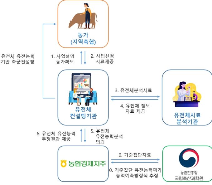 한우 암소 유전체 유전능력 예측 서비스 체계도