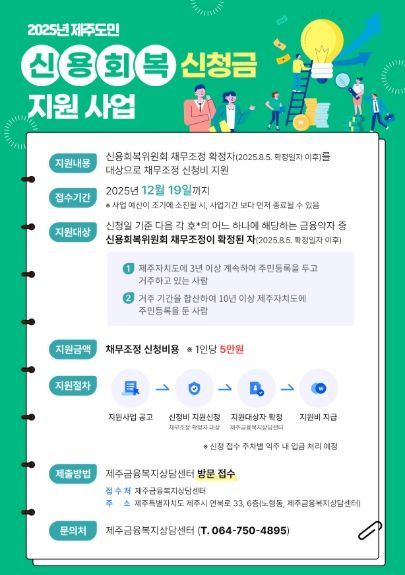 2025년 제주도민 신용회복 신청금 지원 사업 웹포스터