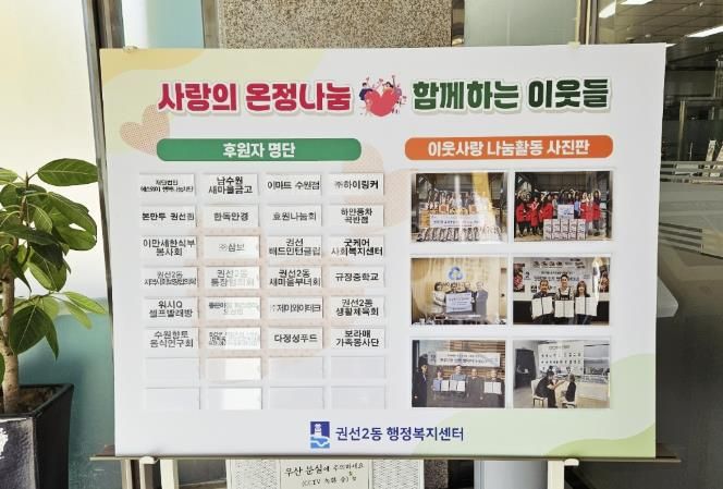 수원시 권선구 권선2동, 이웃사랑 나눔실천 후원자 예우 게시판 설치