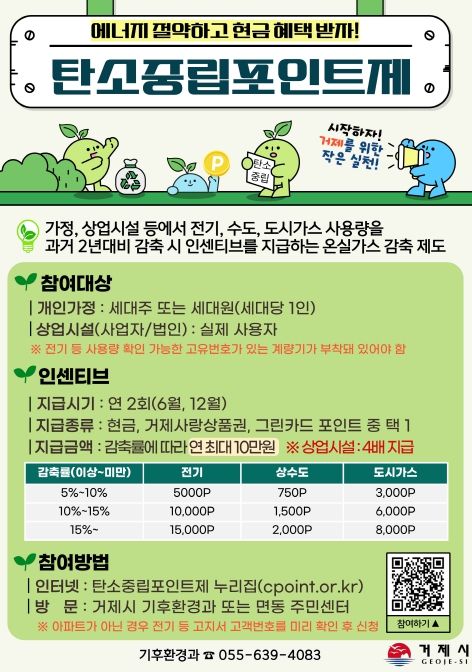 거제시, 탄소중립포인트 인센티브 6,000만 원 지급