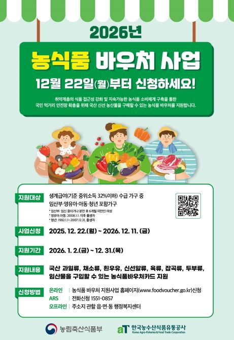 2026년 농식품바우처 카드 22일부터 발급 개시