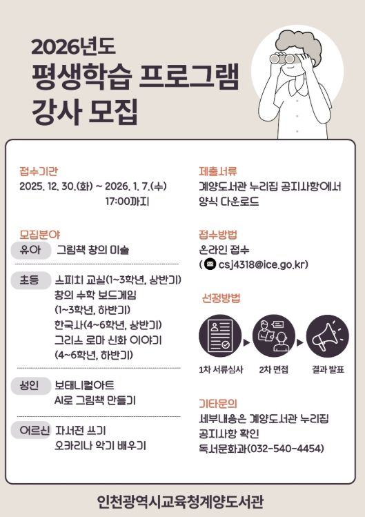 ‘정규 평생학습 프로그램’ 강사 공개 모집