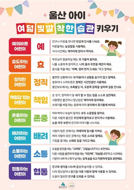 울산시,‘울산아이 여덟 빛깔 착한 습관 키우기’사업 시행