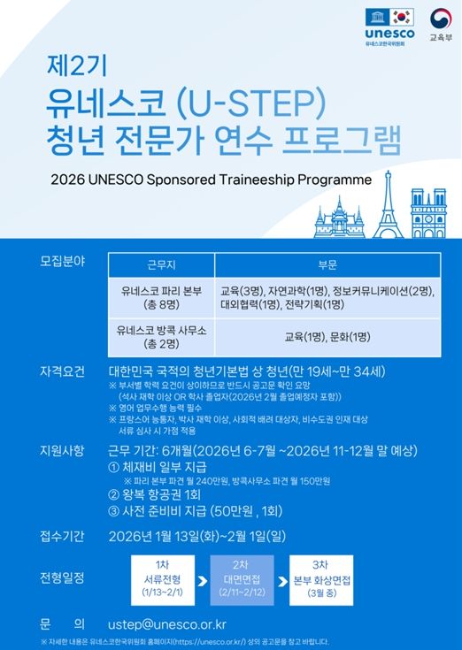 2026년 유네스코 청년 전문가 연수 프로그램(U-STEP) 모집 포스터