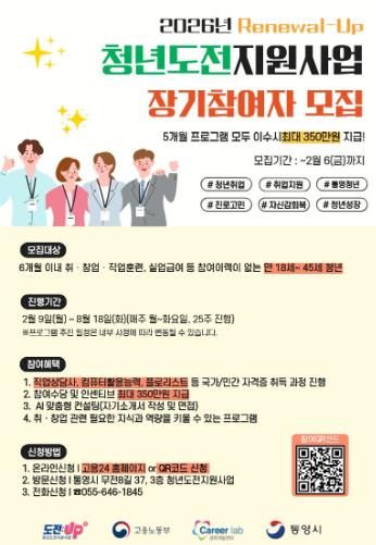 통영시, 청년도전지원사업 장기참여자 모집 1(포스터)