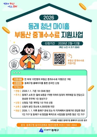 부산 동래구, ‘청년 1인 가구 부동산 중개수수료’ 최대 10만 원 지급