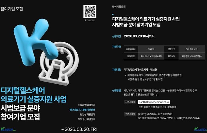 '디지털 헬스케어 의료기기 실증지원 사업' 참여기관 모집