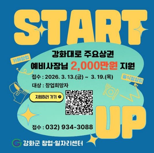 강화군 창업‧일자리센터, 최대 2천만 원 지원…강화대로 상권 활성화 창업자 모집