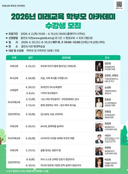 울진도서관, 2026년 미래교육 학부모 아카데미 운영