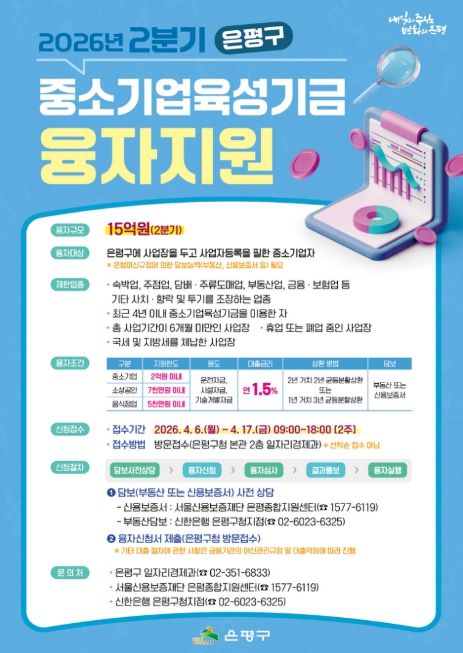 ‘2026년 2분기 은평구 중소기업육성기금 융자 지원’ 홍보물