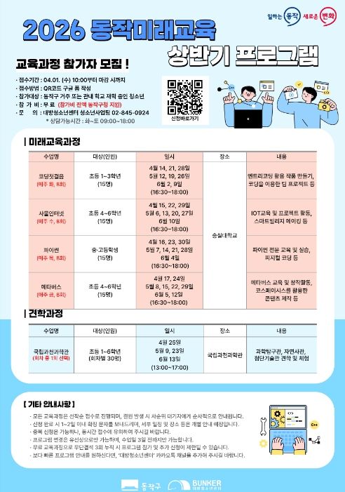 2026년 동작미래교육 상반기 과정 홍보 포스터