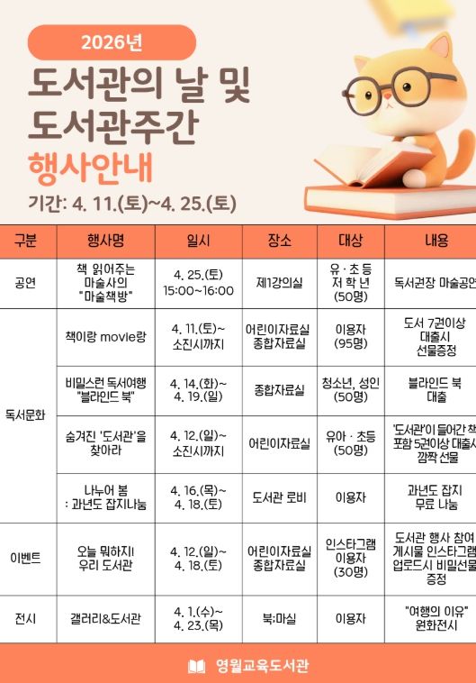 2026년 도서관의 날 및 도서관 주간 행사 운영