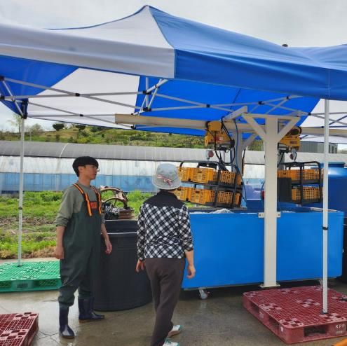 청양군농업기술센터에서 농민들이 온탕 소독을 실시하고 있다.