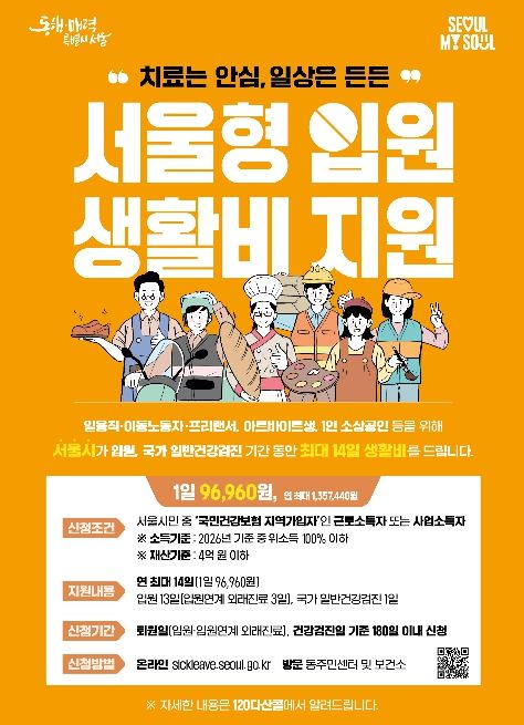 서울형 입원 생활비 지원사업 홍보 포스터